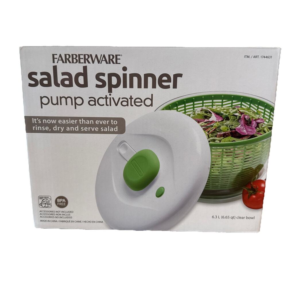 Farberware Salad Spinner Pump Activated Large 6.65 Qt / 6.29 L Brand New